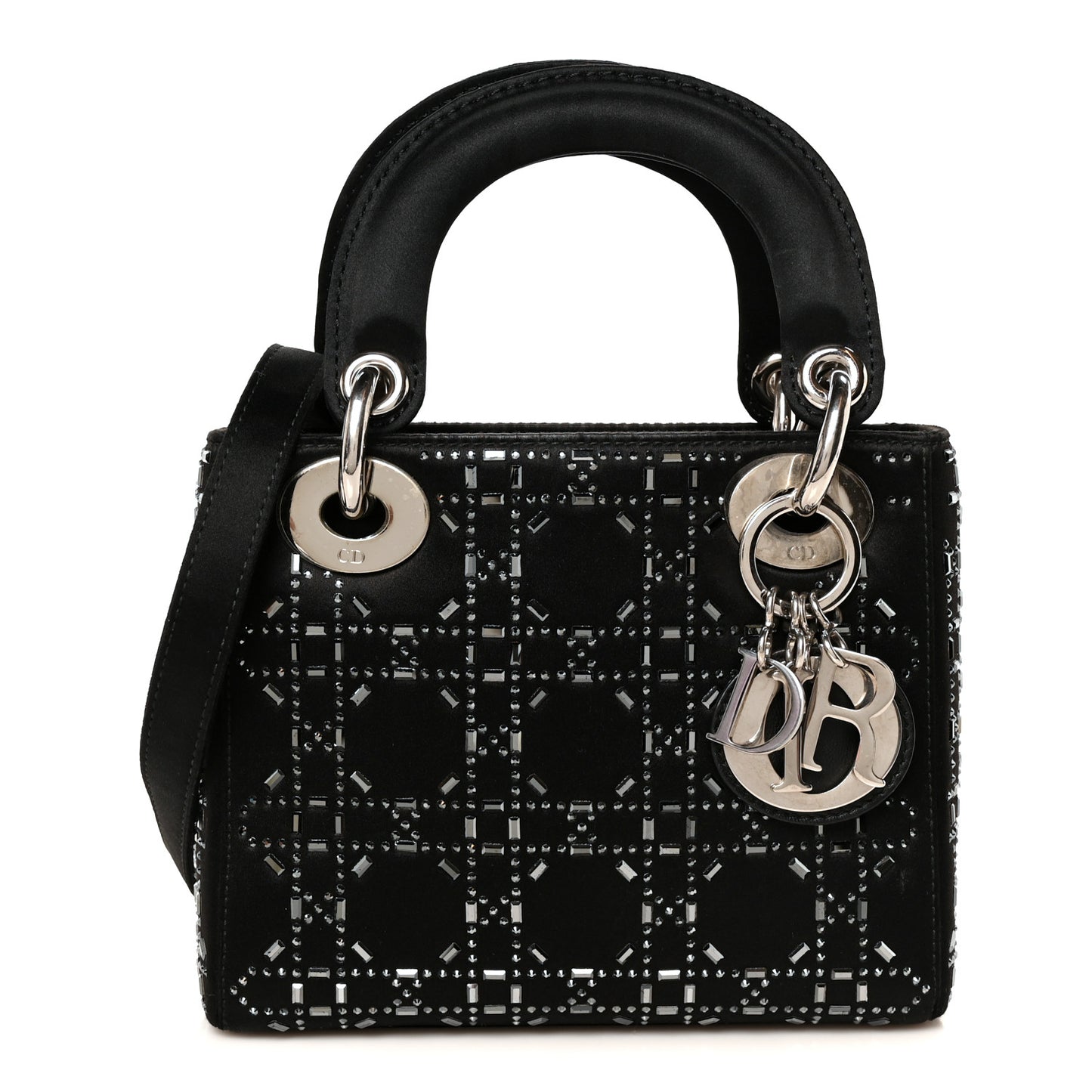 Satin Crystal Cannage Mini Lady Dior Black