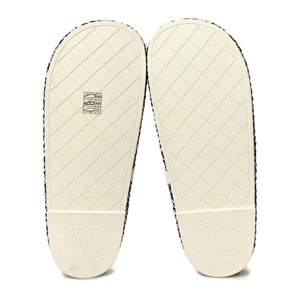 Chanel Cord Lambskin Quilted Logo Sandals 39 Black White 5 of 8