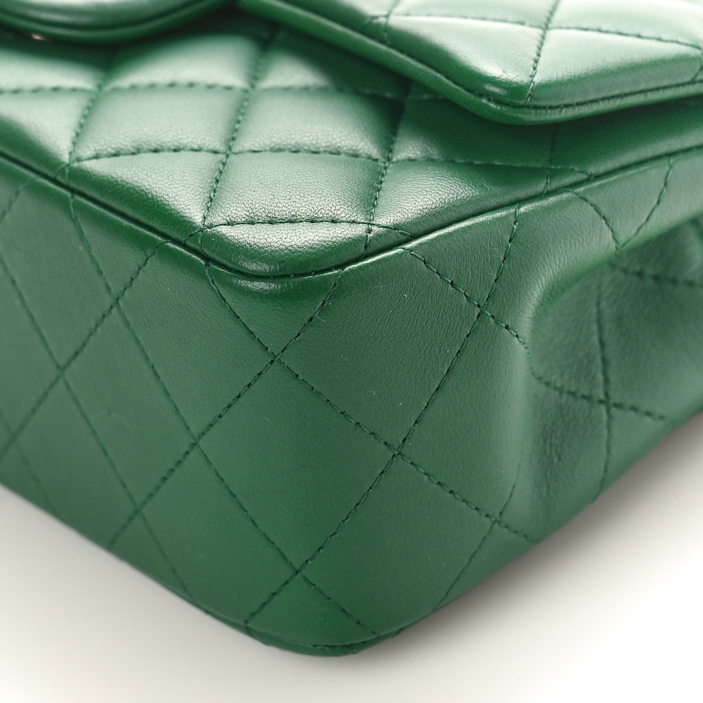 Lambskin Quilted Mini Rectangular Flap Dark Green