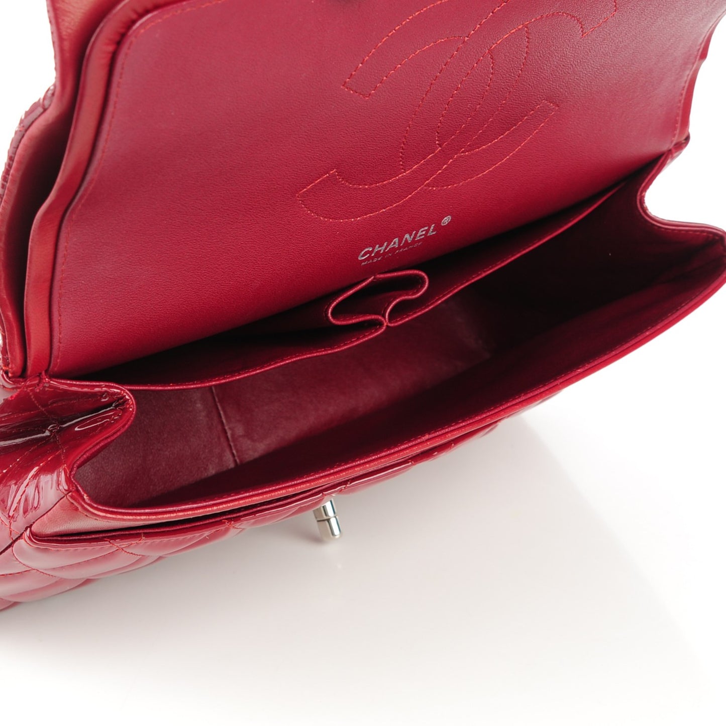 Patent Quilted Jumbo Double Flap Dark Red