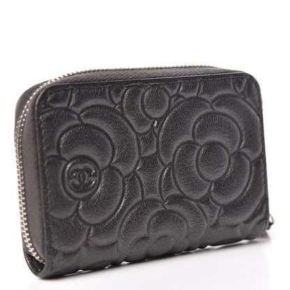 Chanel Goatskin Camellia Embossed Zip Coin Purse Anthracite 3 of 8