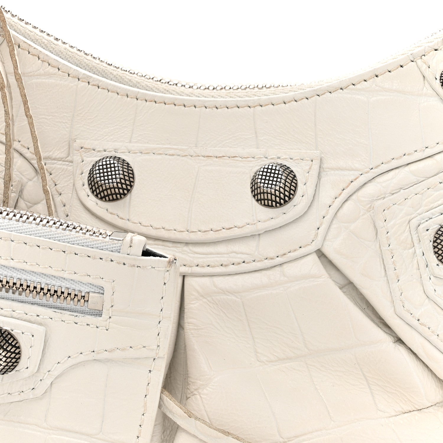 Balenciaga Extra Supple Calfskin Crocodile Embossed Le Cagole Shoulder Bag XS Optic White 9 of 11