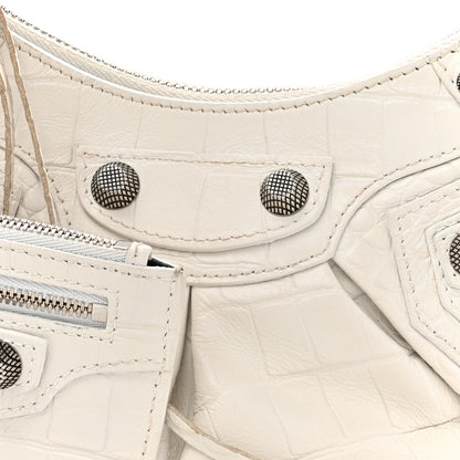 Balenciaga Extra Supple Calfskin Crocodile Embossed Le Cagole Shoulder Bag XS Optic White 9 of 11