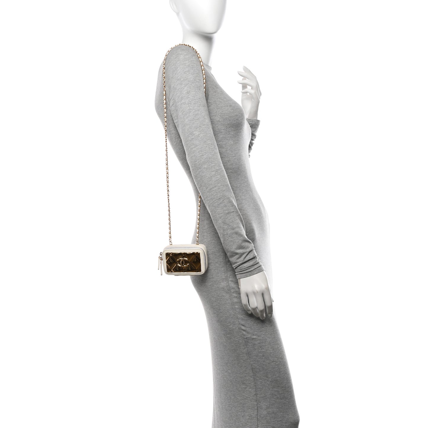 Lambskin Quilted Mini Golden Plate Clutch With Chain White