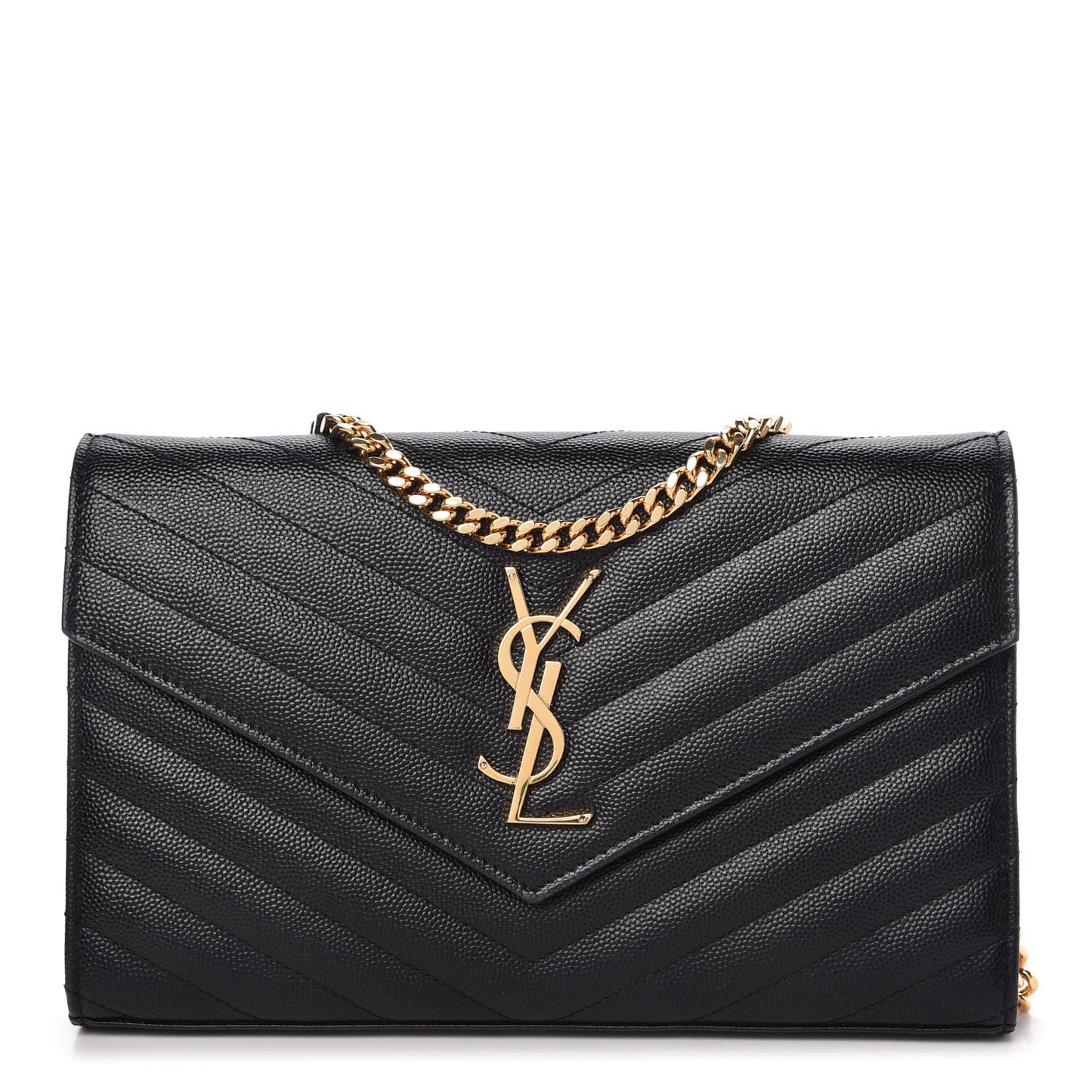Grain De Poudre Matelasse Chevron Monogram Chain Wallet Black