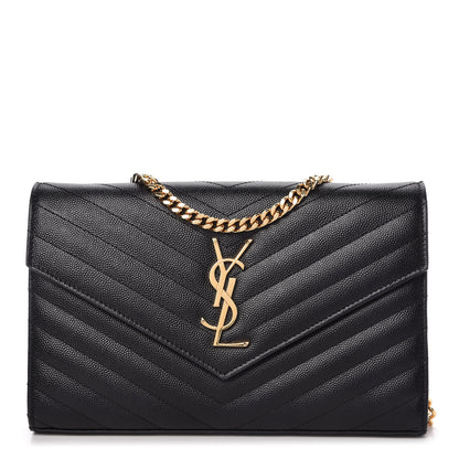 Saint Laurent Grain De Poudre Matelasse Chevron Monogram Chain Wallet Black 1 of 11