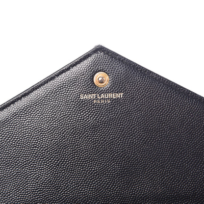Saint Laurent Grain De Poudre Matelasse Chevron Medium Monogram Chain Wallet Black 6 of 10