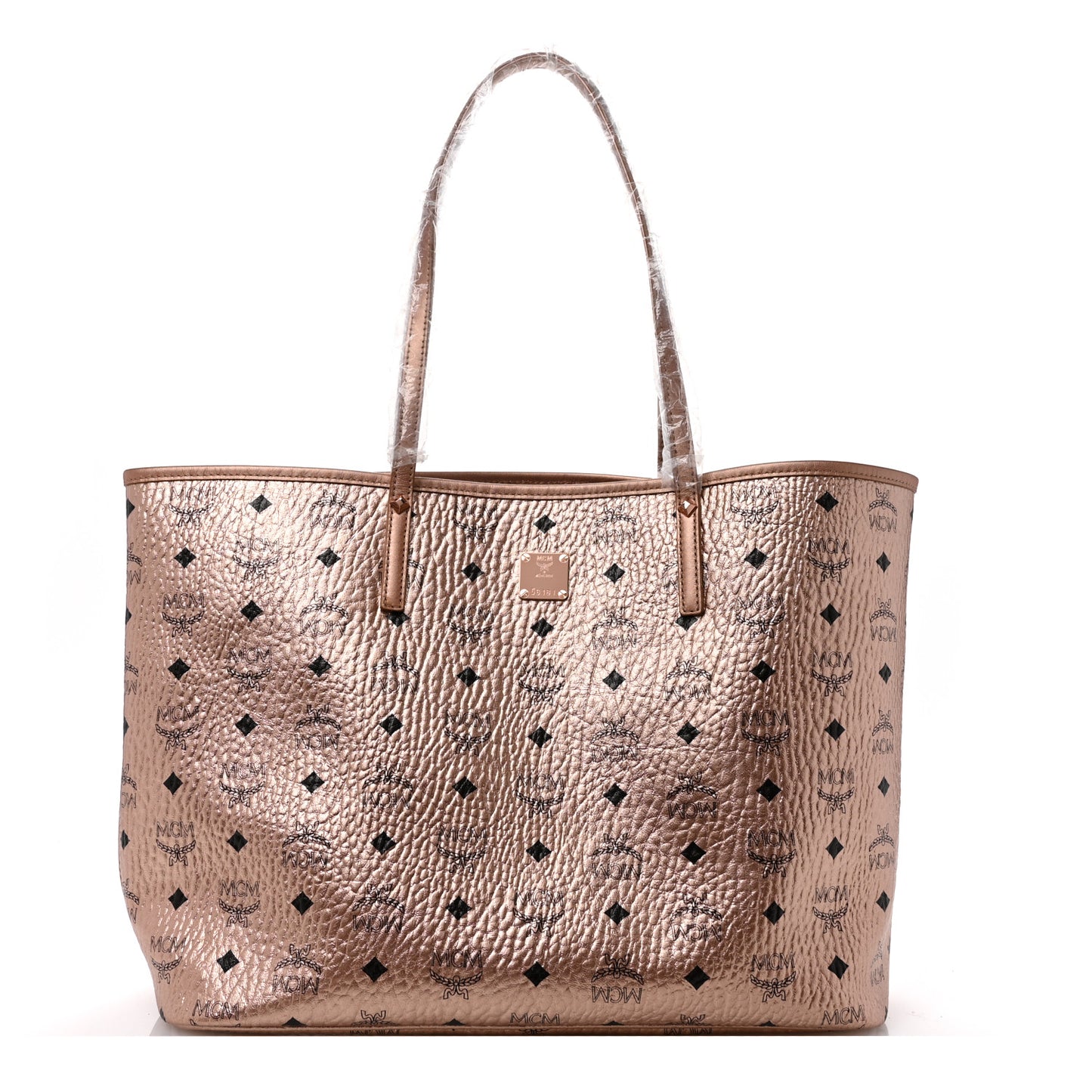 Metallic Visetos Medium Reversible Shopper Tote Champagne Gold