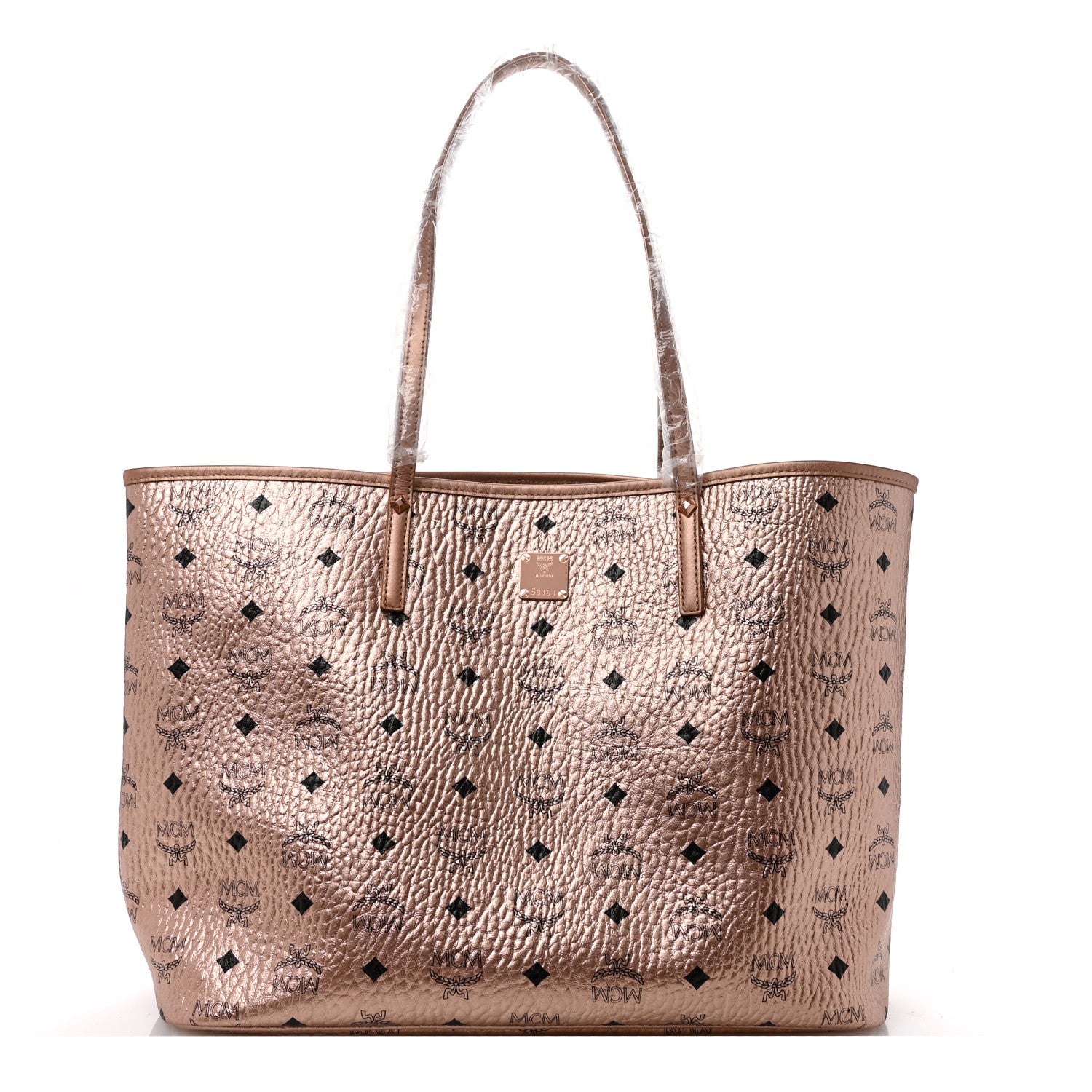MCM Metallic Visetos Medium Reversible Shopper Tote Champagne Gold 1 of 17