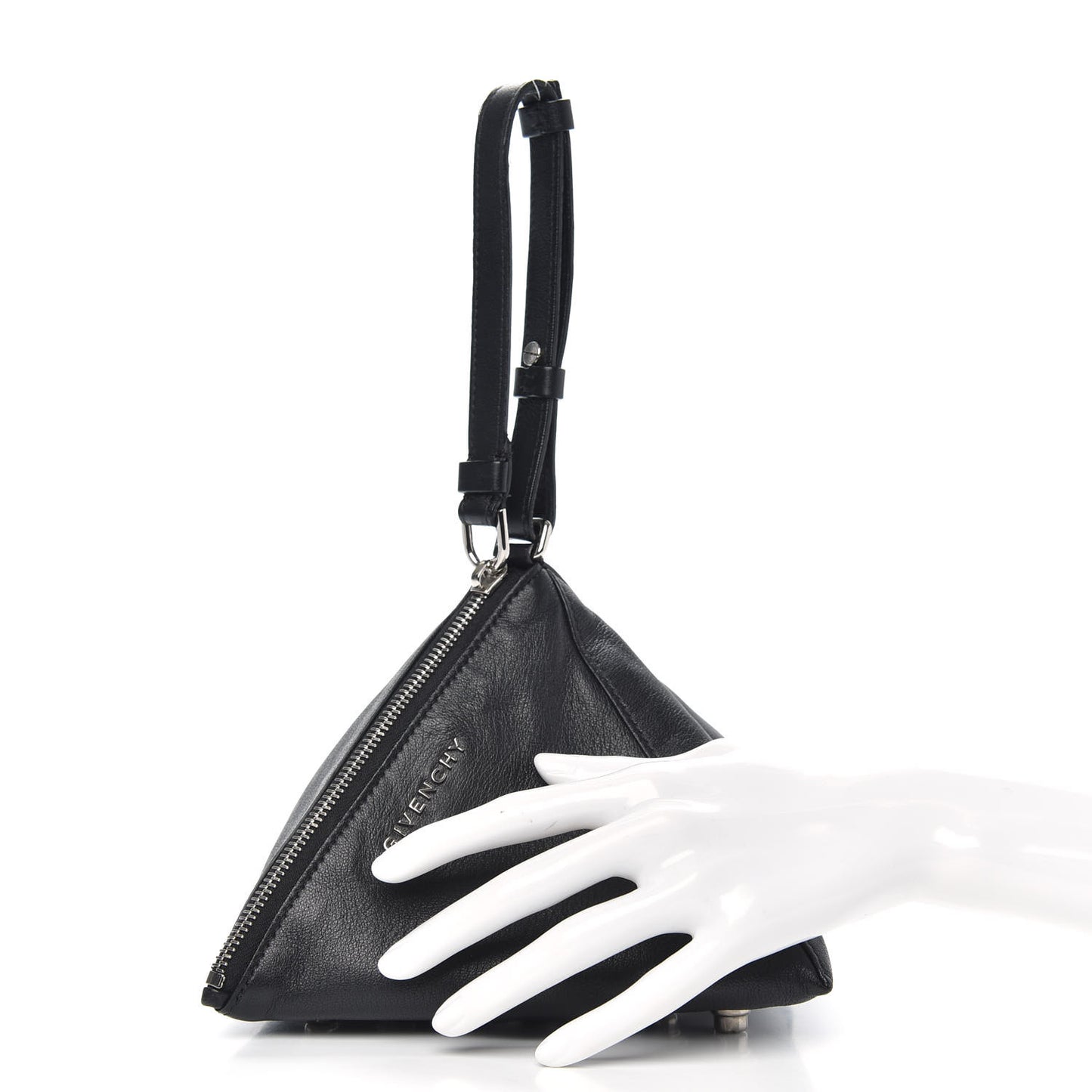 Lambskin Studded Triangle Wristlet Black