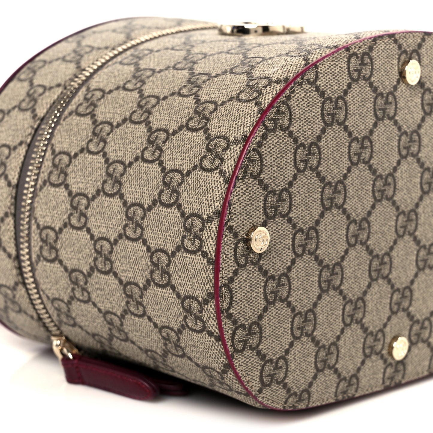 GG Supreme Monogram Ancora Calfskin Vanity Cosmetic Case Beige Ebony Rosso