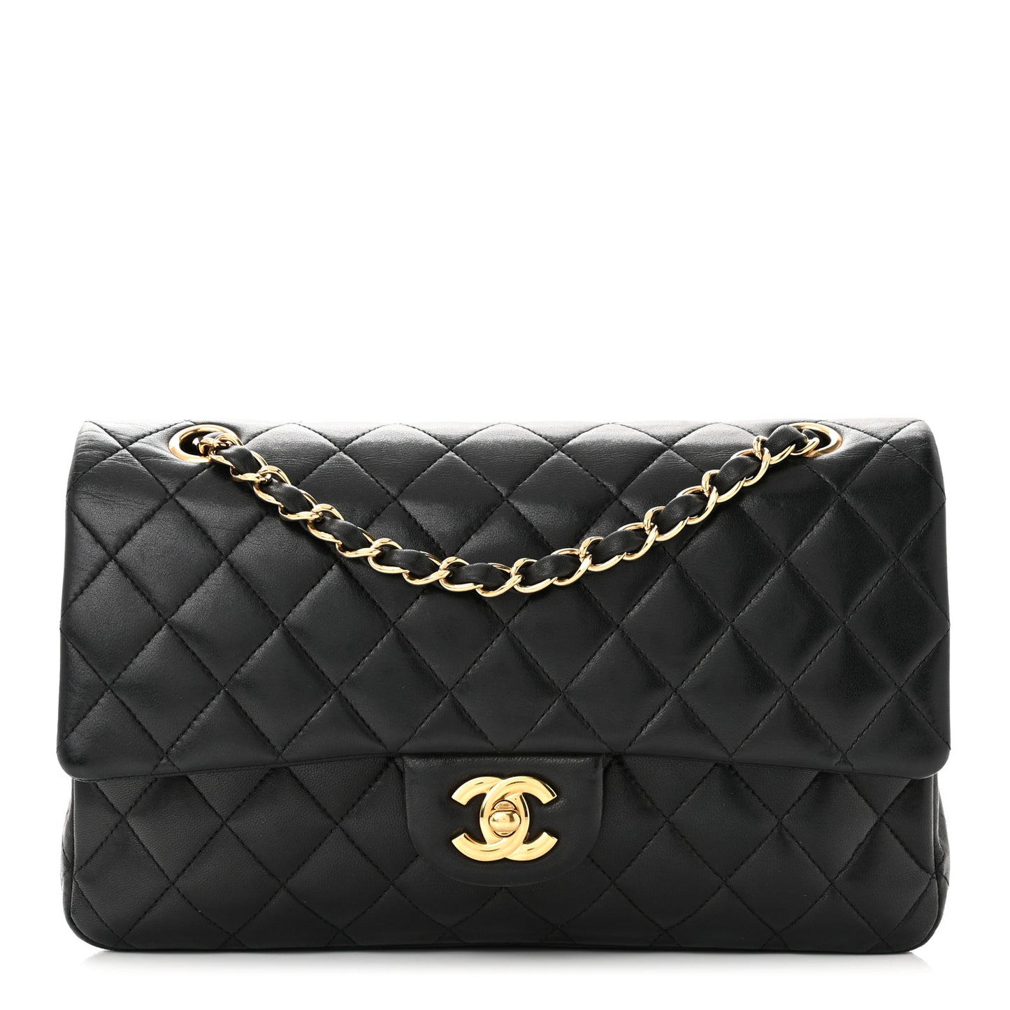 Lambskin Quilted Medium Double Flap Black