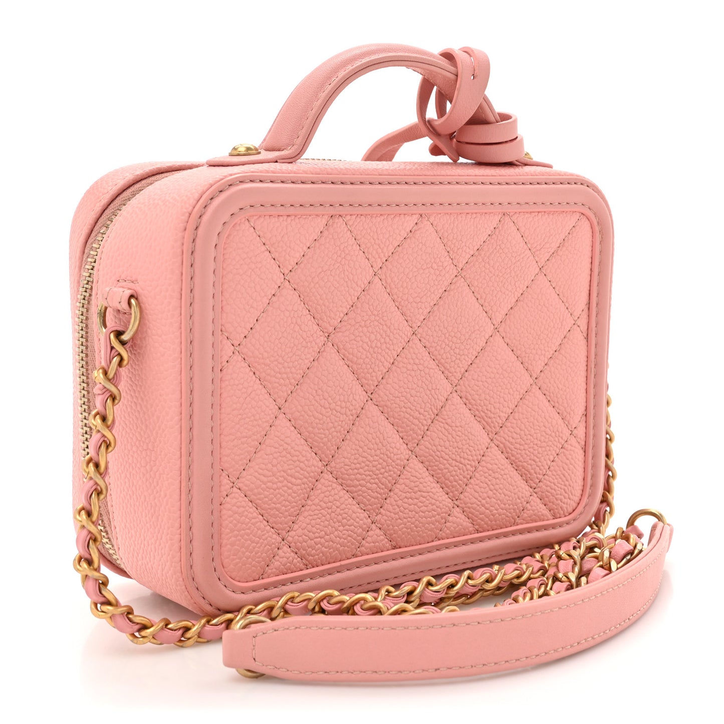 Caviar Quilted Small CC Filigree Vanity Case Rose Pink