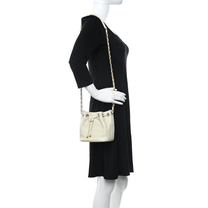 Chanel Shiny Aged Calfskin CC Chain Mini Drawstring Bag White 2 of 10