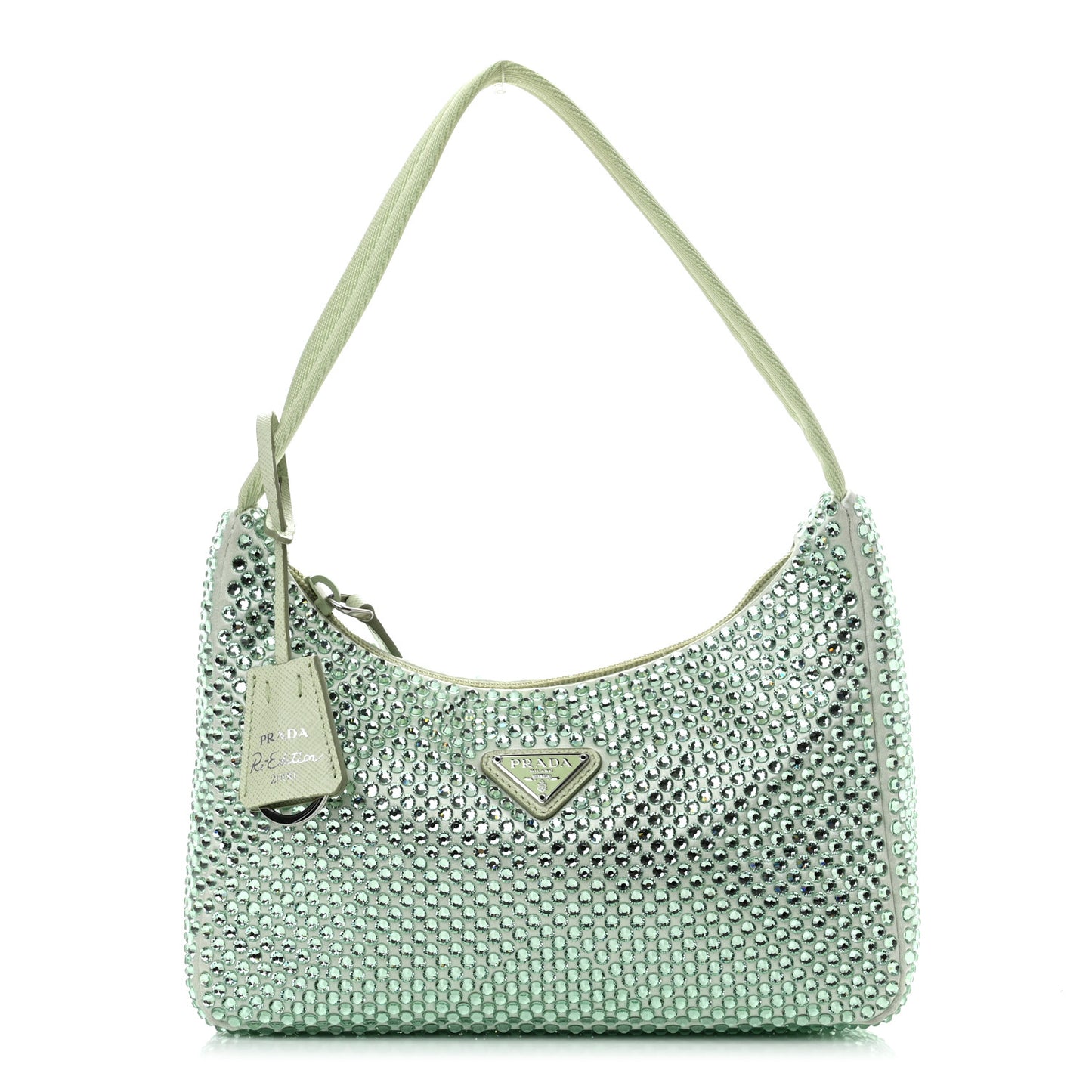 Satin Crystal Mini Re-Edition 2000 Bag Acqua