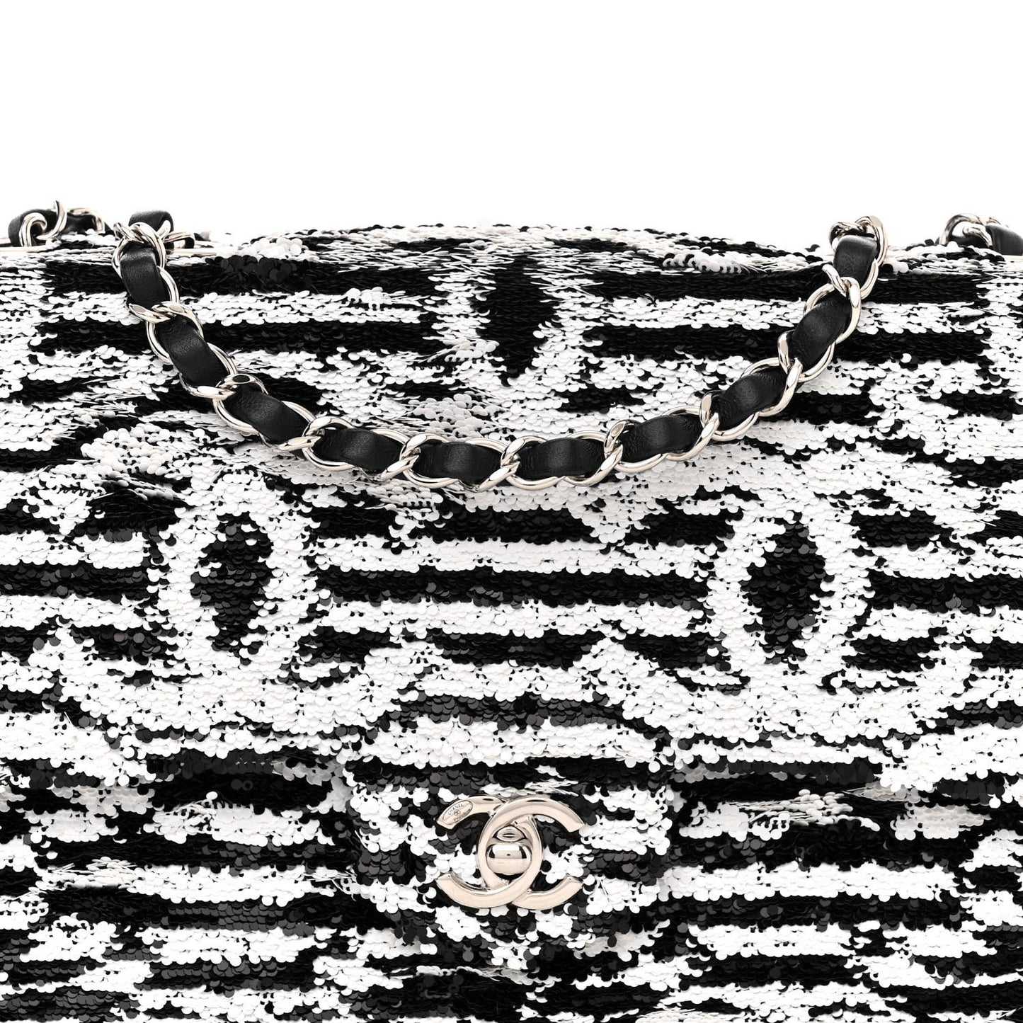 Sequin Embroidered Medium Flap Black White