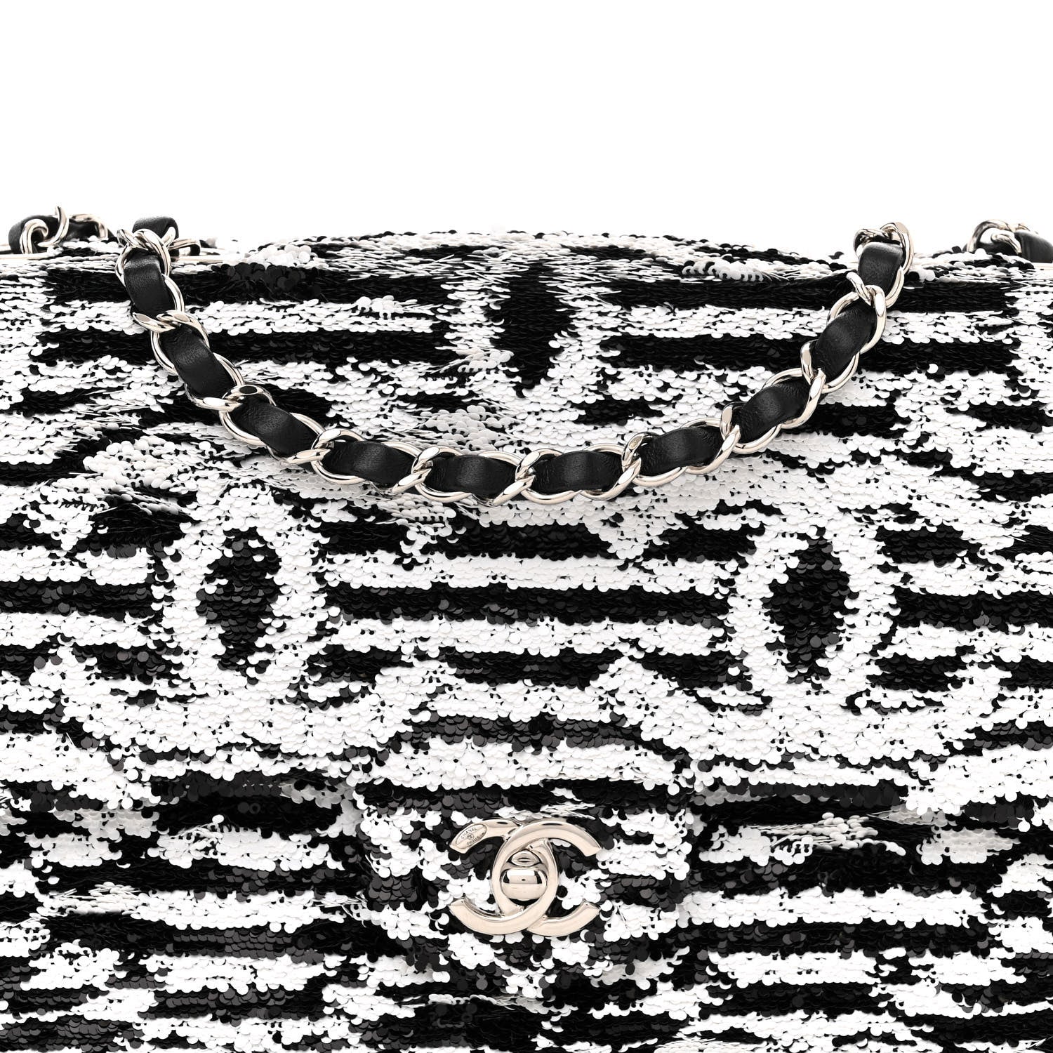 Chanel Sequin Embroidered Medium Flap Black White 9 of 12
