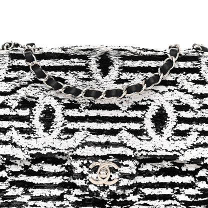 Chanel Sequin Embroidered Medium Flap Black White 9 of 12