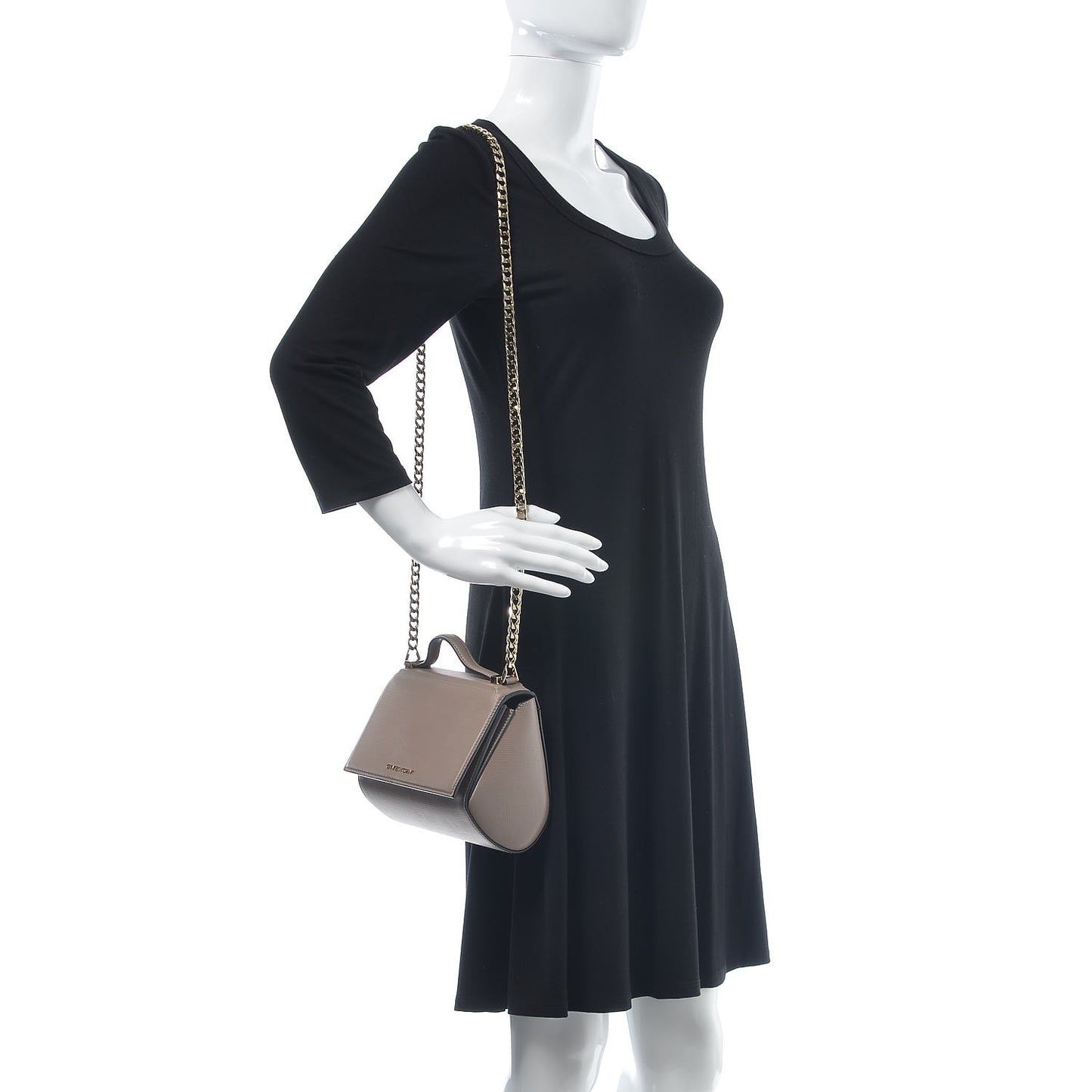 Textured Calfskin Mini Pandora Box Chain Crossbody Bag Mastic