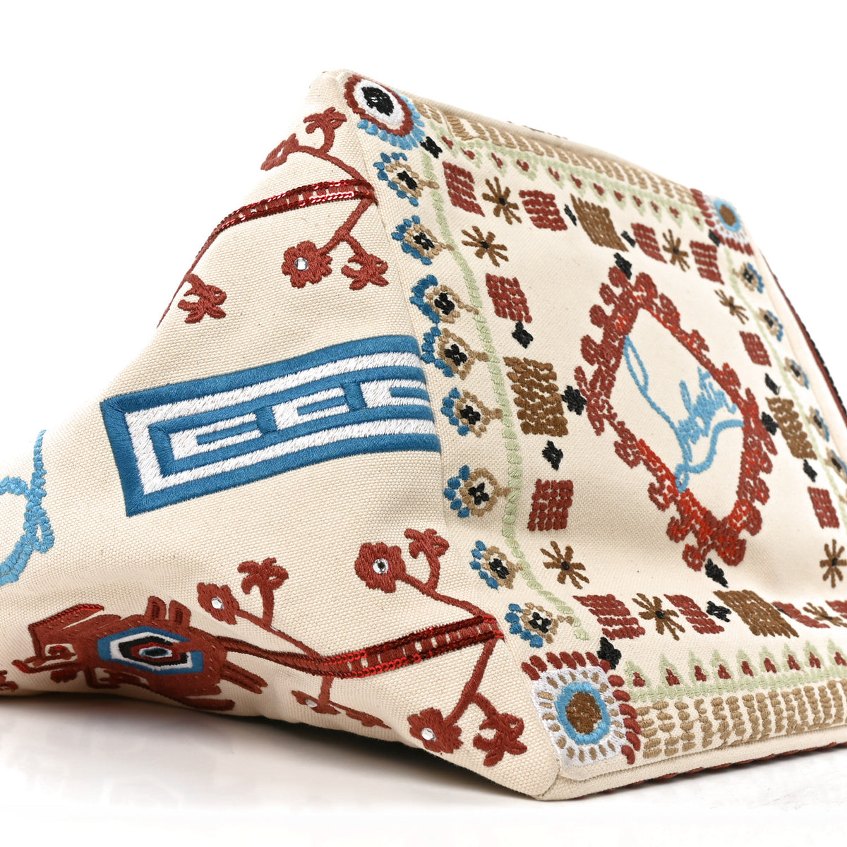 Frise Broderie Calfskin Greekaba Tote Biscotto Multicolor