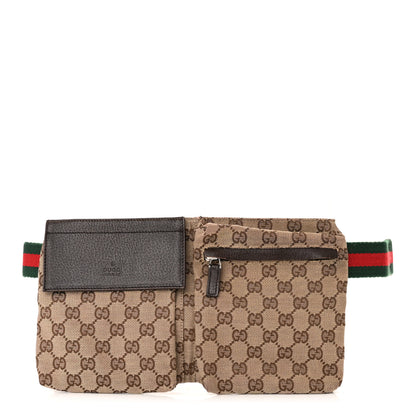Gucci GG Monogram Web Double Pocket Belt Bag Dark Brown 1 of 10