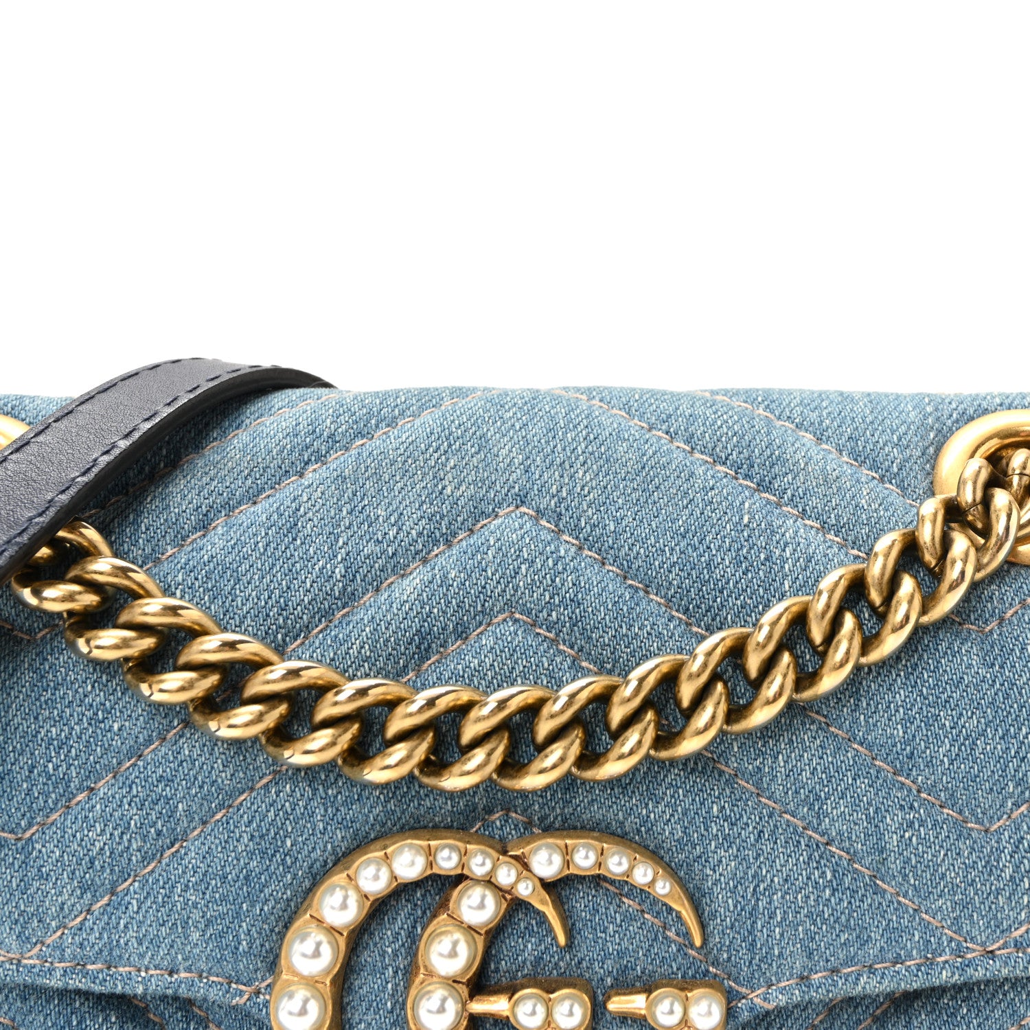 Gucci Denim Matelasse Mini Pearly GG Marmont Shoulder Bag Blue 8 of 10