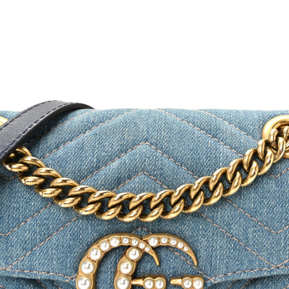 Gucci Denim Matelasse Mini Pearly GG Marmont Shoulder Bag Blue 8 of 10