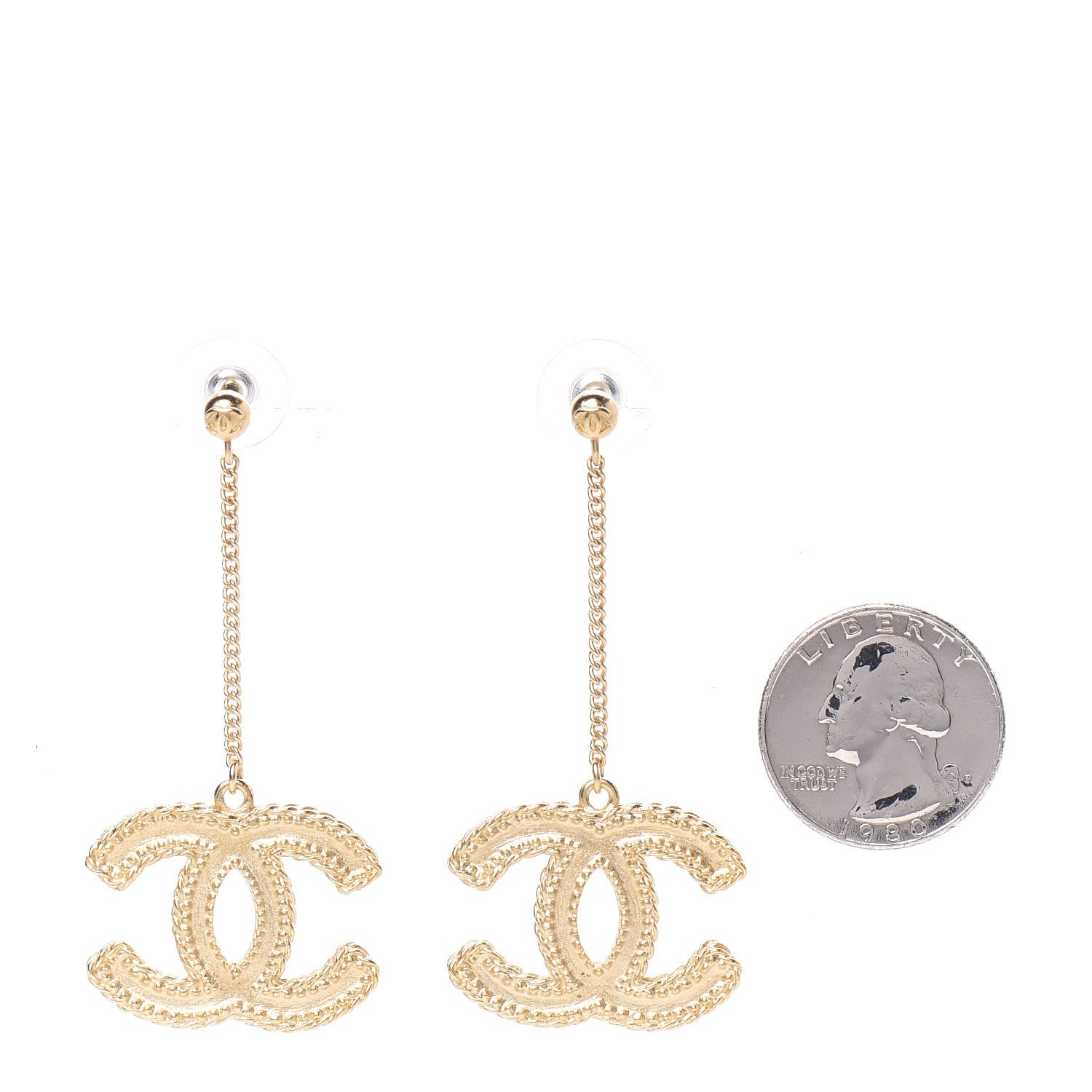 Chanel CC Drop Earrings Matte Gold 2 of 4