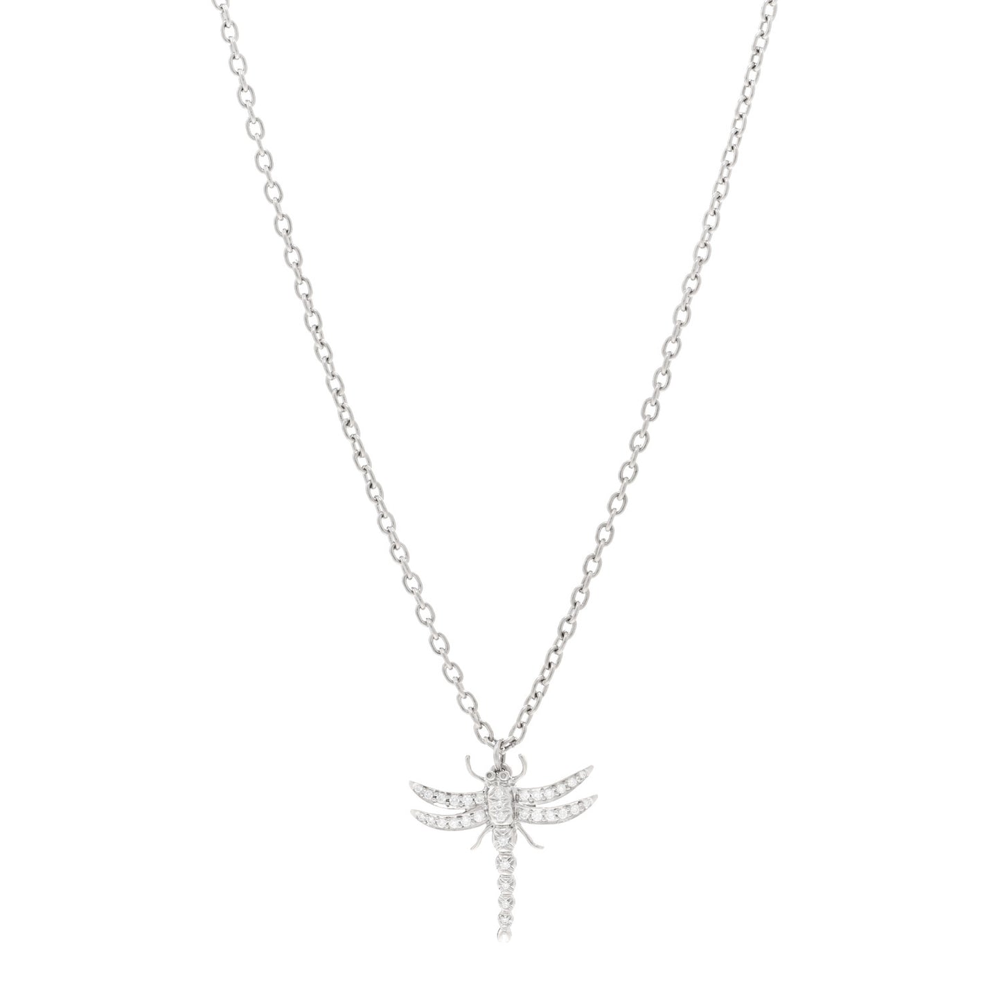 Platinum Diamond Dragonfly Pendant Necklace