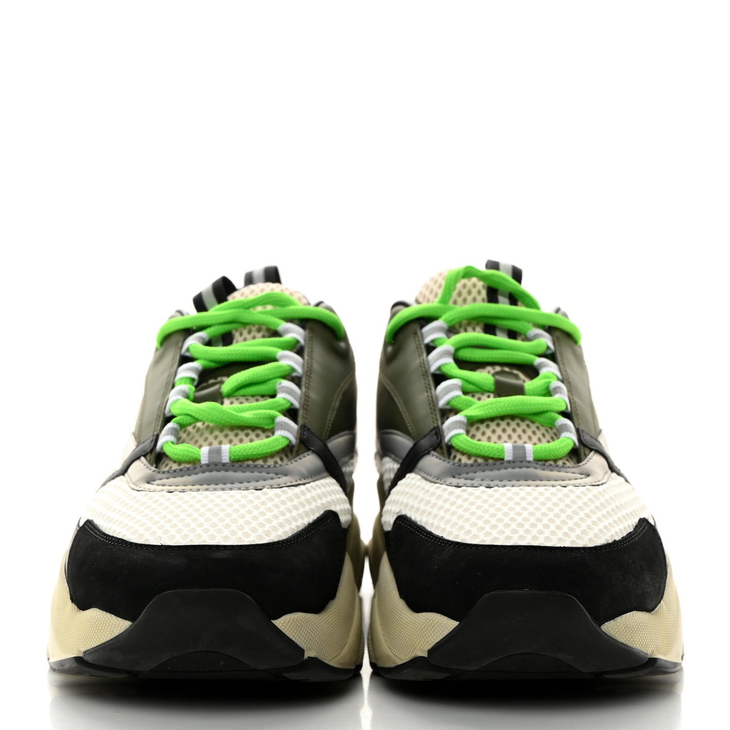 Technical Mesh Calfskin Mens B22 Sneakers 46 Olive Green Black Grey White