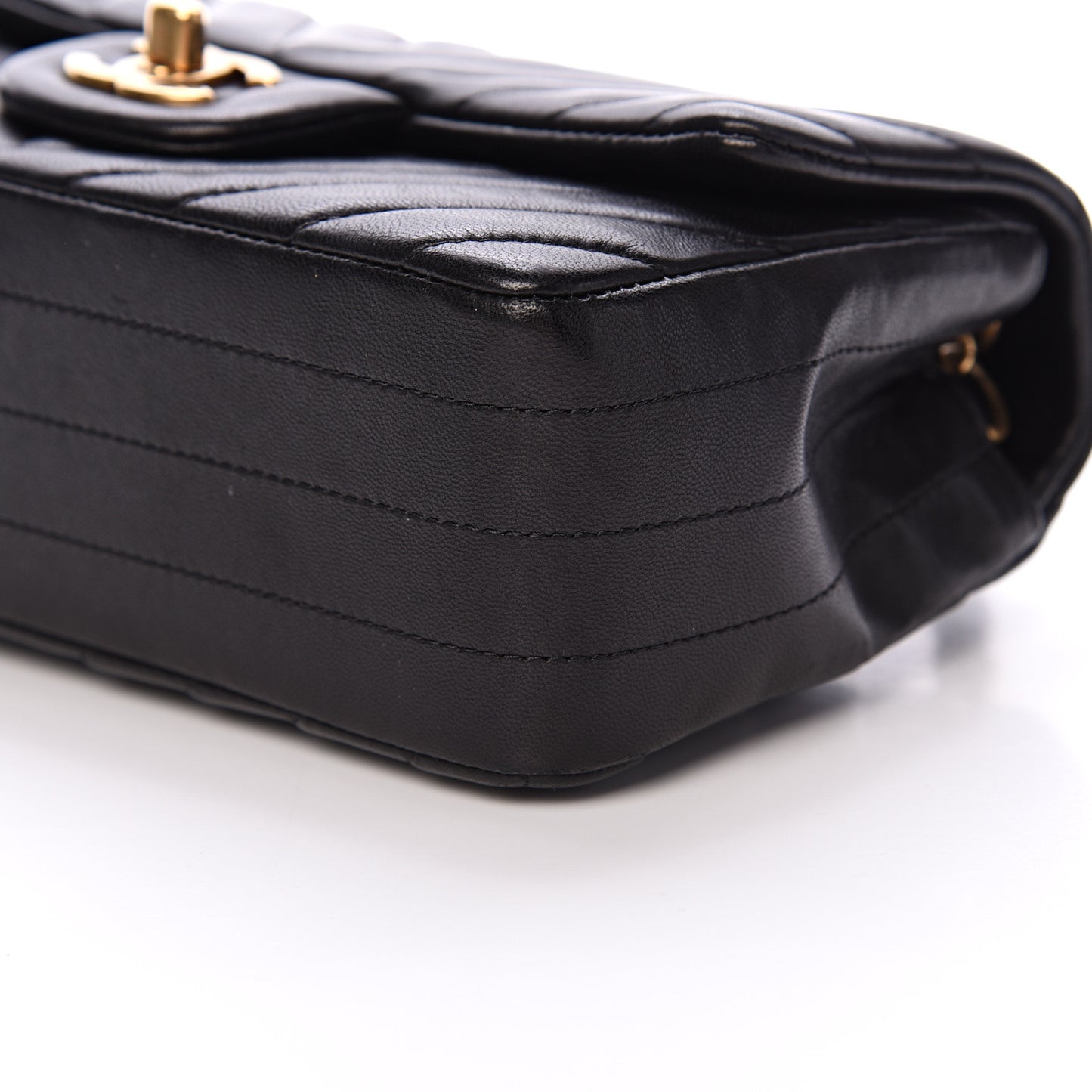 Lambskin Chevron Quilted Mini Rectangular Flap Black