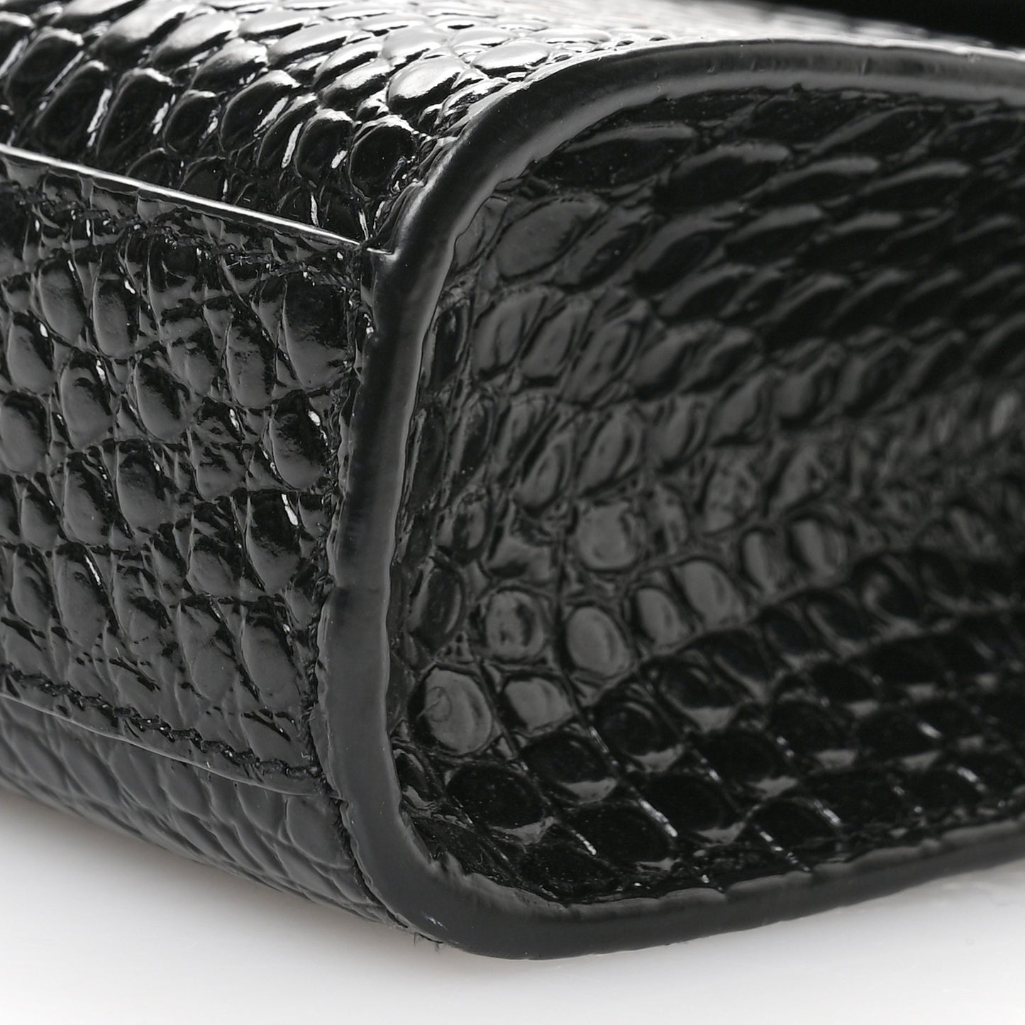 Shiny Calfskin Crocodile Embossed Small Manhattan Baguette Black