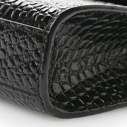 Saint Laurent Shiny Calfskin Crocodile Embossed Small Manhattan Baguette Black 10 of 10