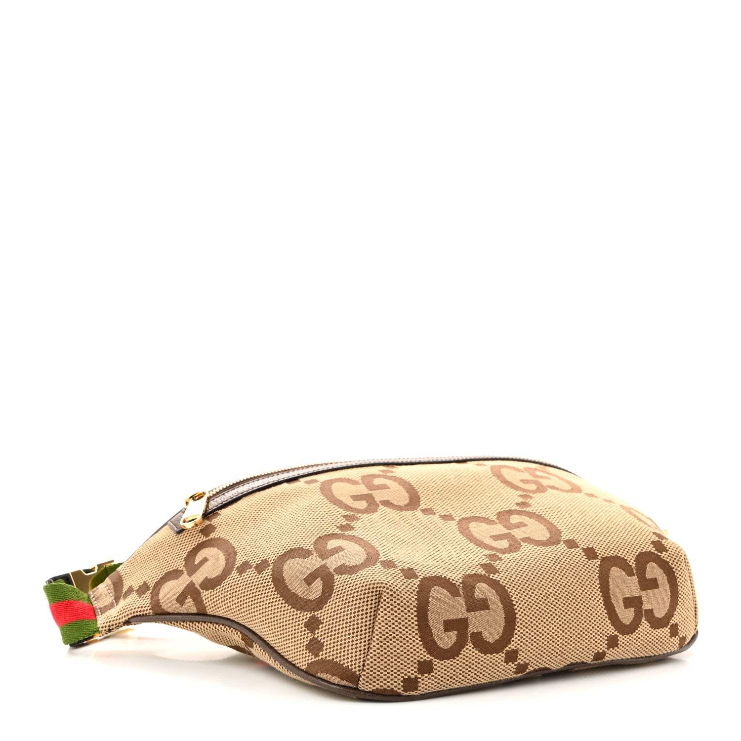 Gucci Monogram Jumbo GG Textured Dollar Calfskin Web Belt Bag Camel Ebony New Acero 4 of 10