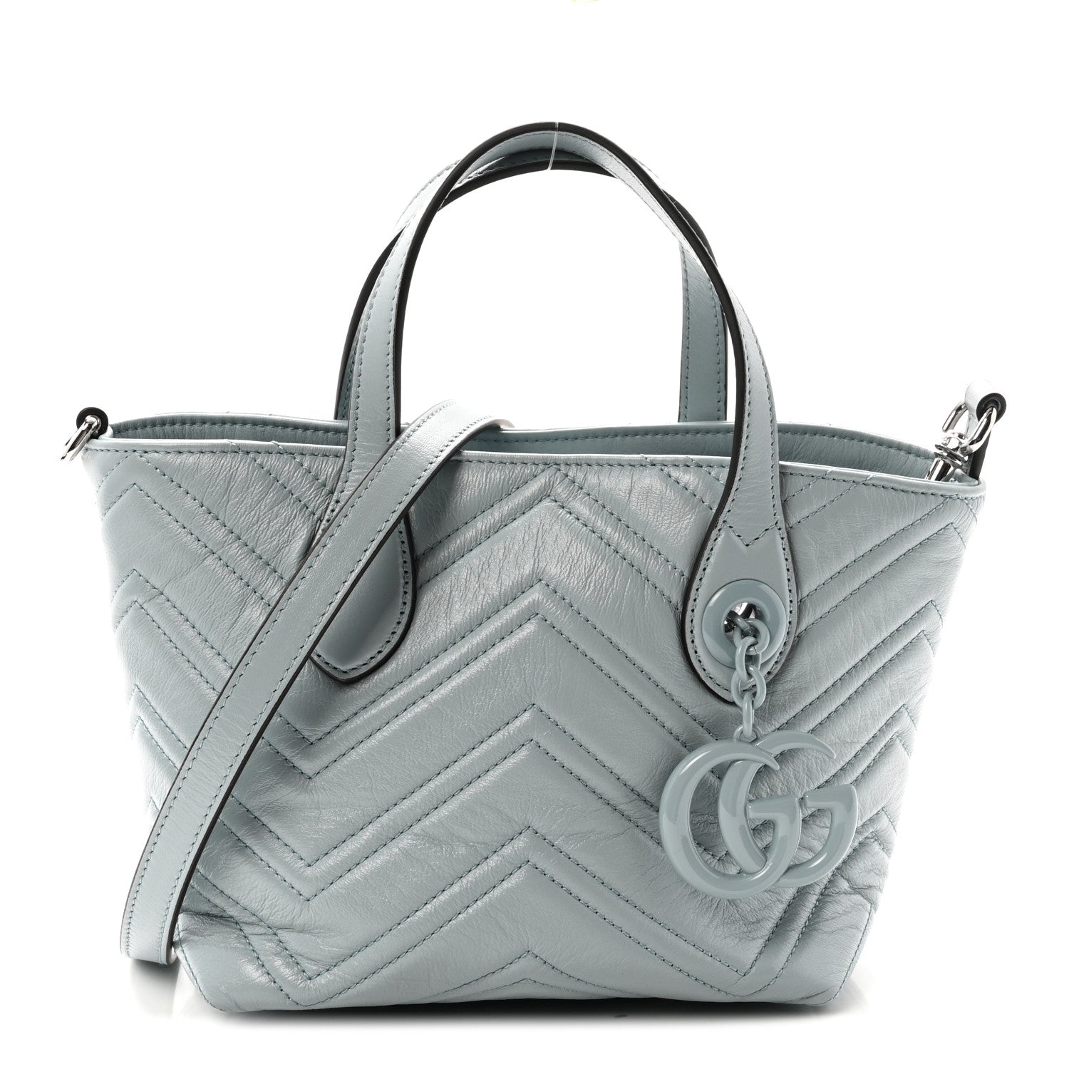 Gucci Nappa Chevron Matelasse Small GG Marmont Tote Bag Icy Blue 1 of 10