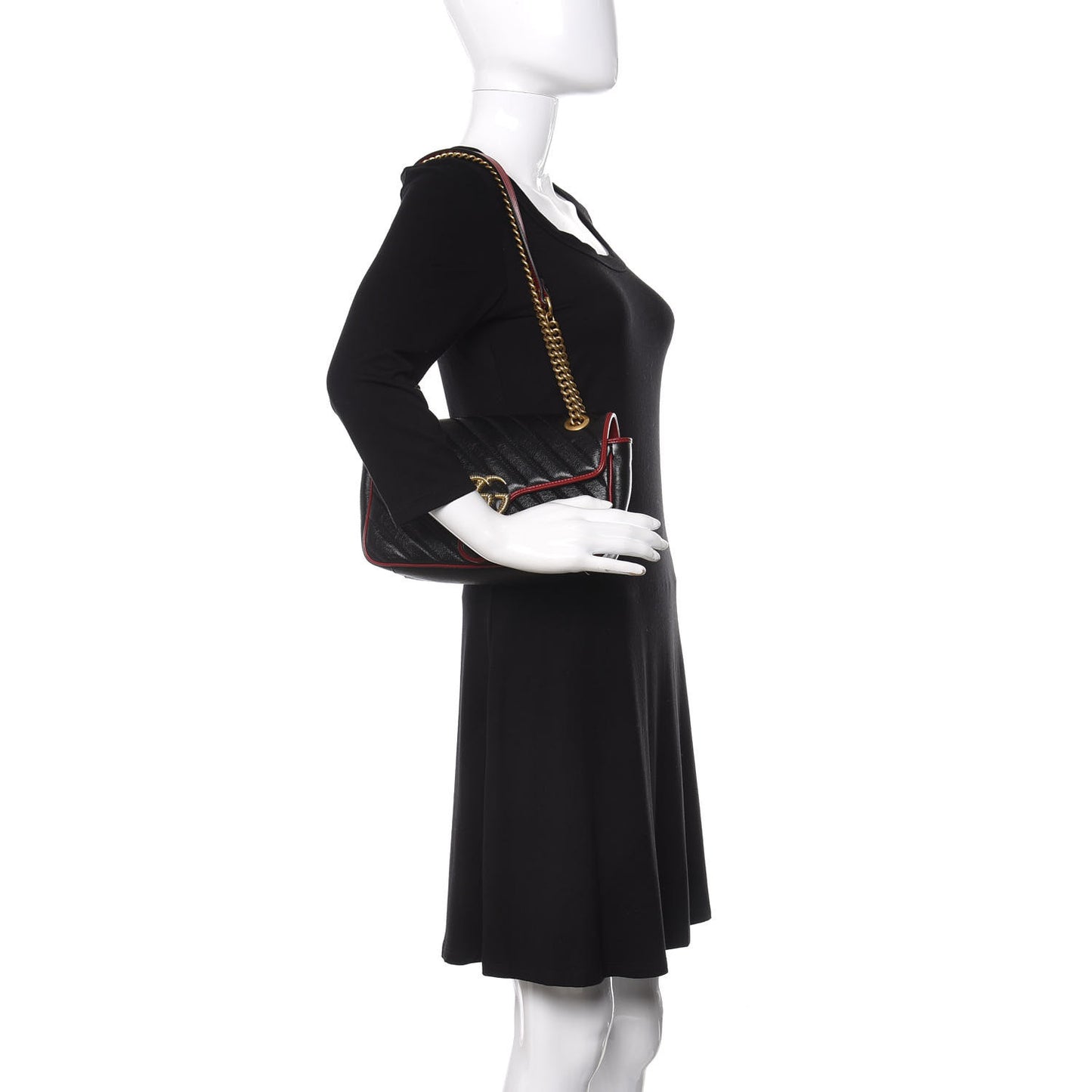 Vintage Effect Calfskin Matelasse Diagonal Small Torchon GG Marmont Shoulder Bag Black Romantic Cherry