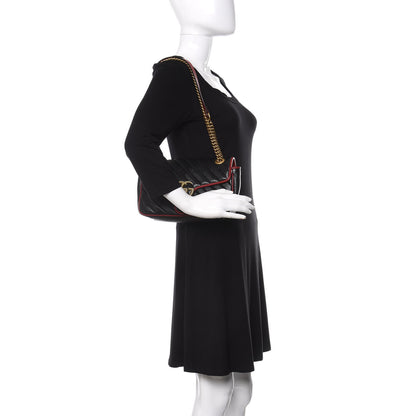 Gucci Vintage Effect Calfskin Matelasse Diagonal Small Torchon GG Marmont Shoulder Bag Black Romantic Cherry 2 of 11