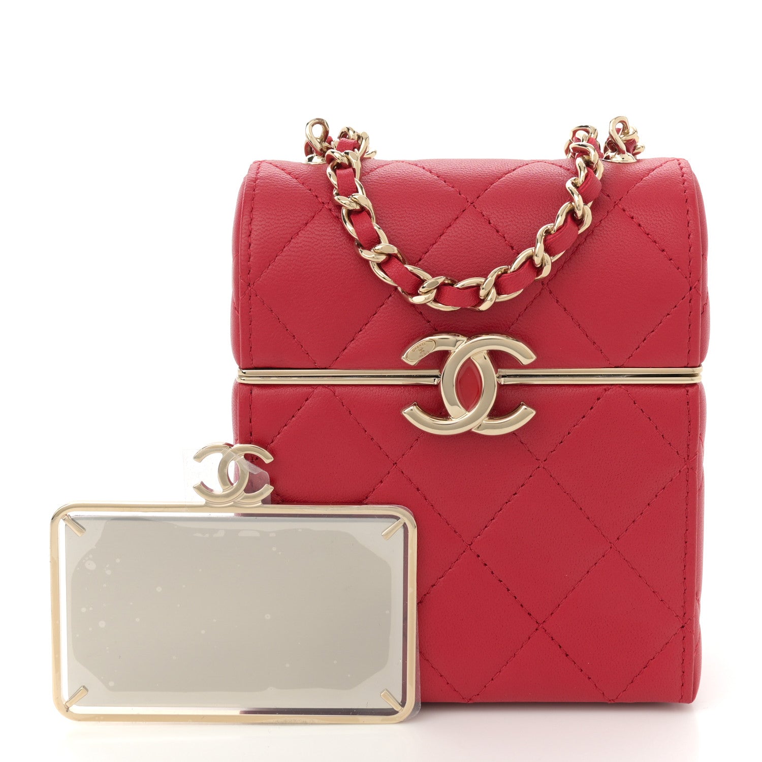 Chanel Lambskin Quilted Small Box With Chain Red 3 of 11