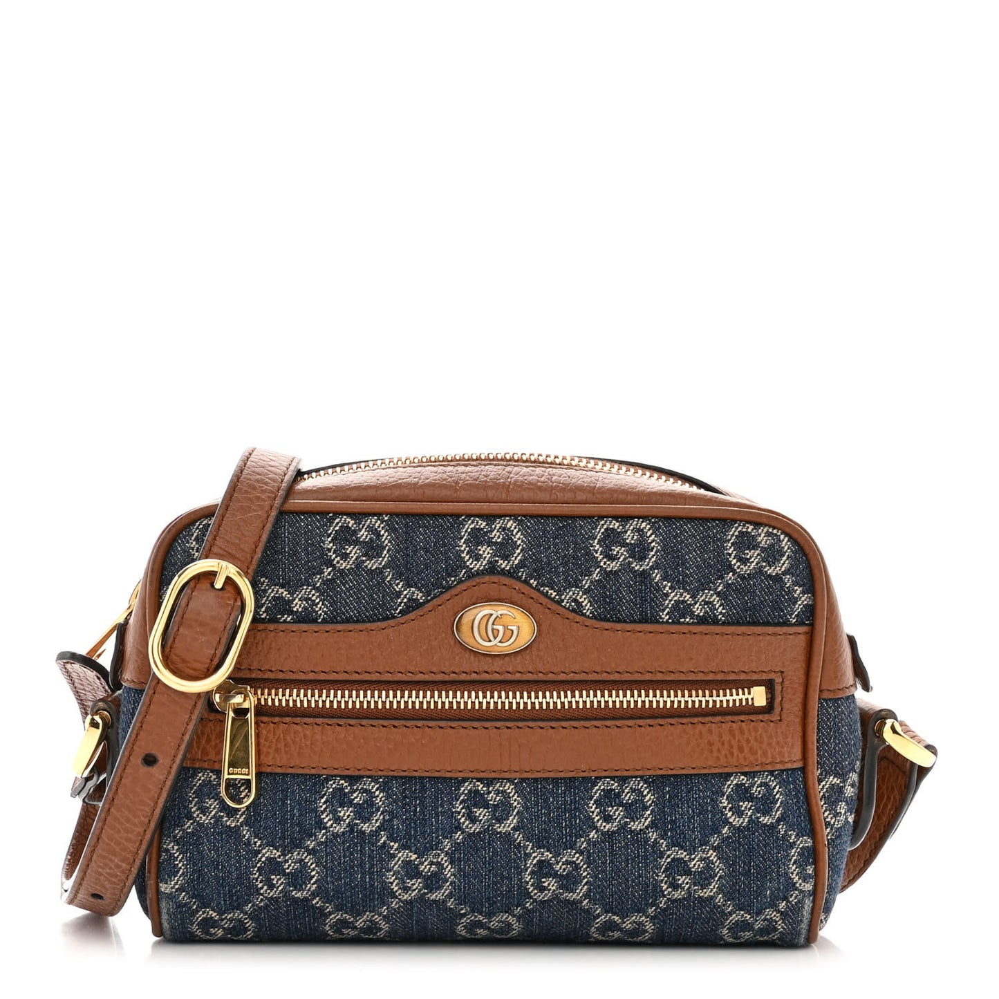 New Denim GG Monogram Dollar Calfskin Mini Ophidia Shoulder Bag Blue Tea Cuir Epilog