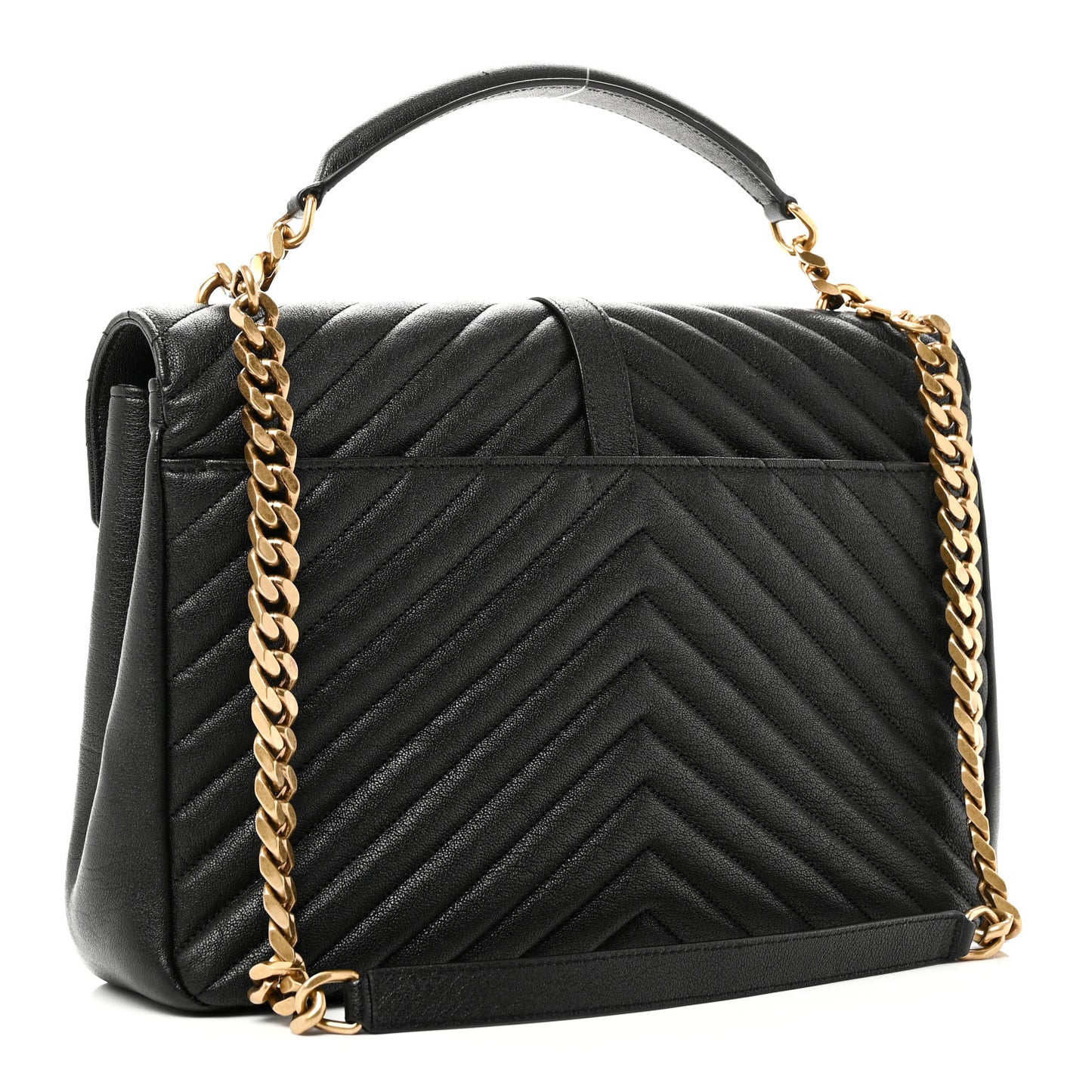 Sheepskin Matelasse Chevron Monogram Large College Satchel Black
