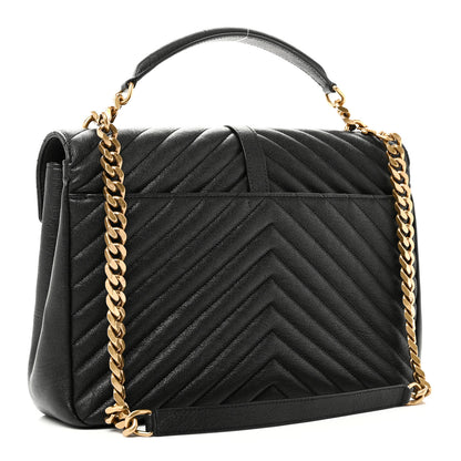 Saint Laurent Sheepskin Matelasse Chevron Monogram Large College Satchel Black 3 of 10
