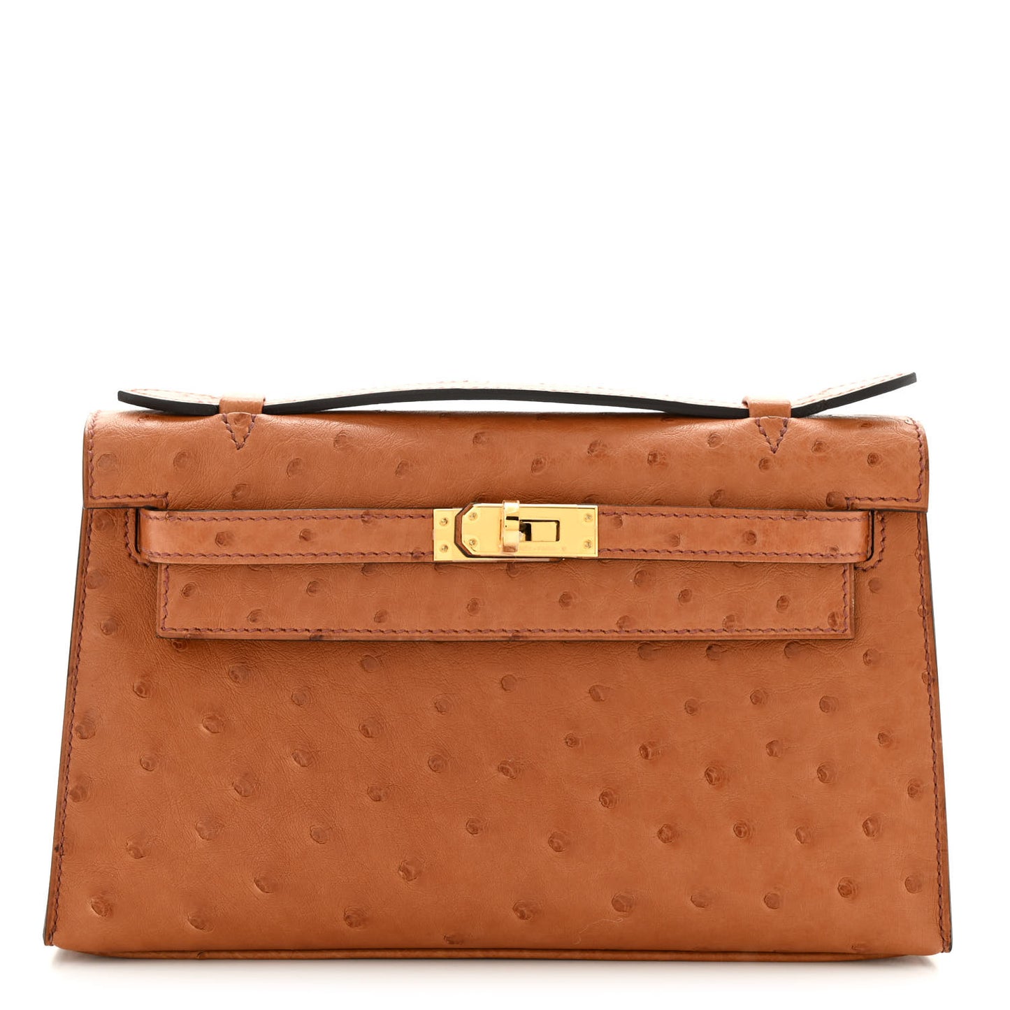 Ostrich Kelly Pochette Cognac