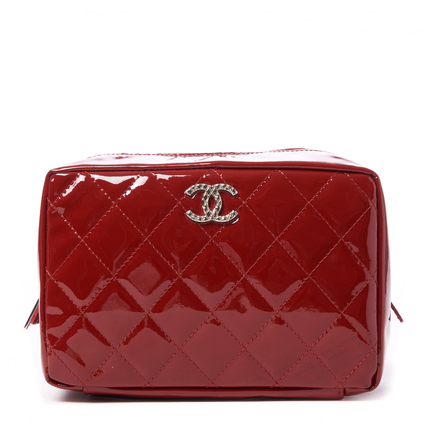 Patent Quilted Brilliant Cosmetic Case Red