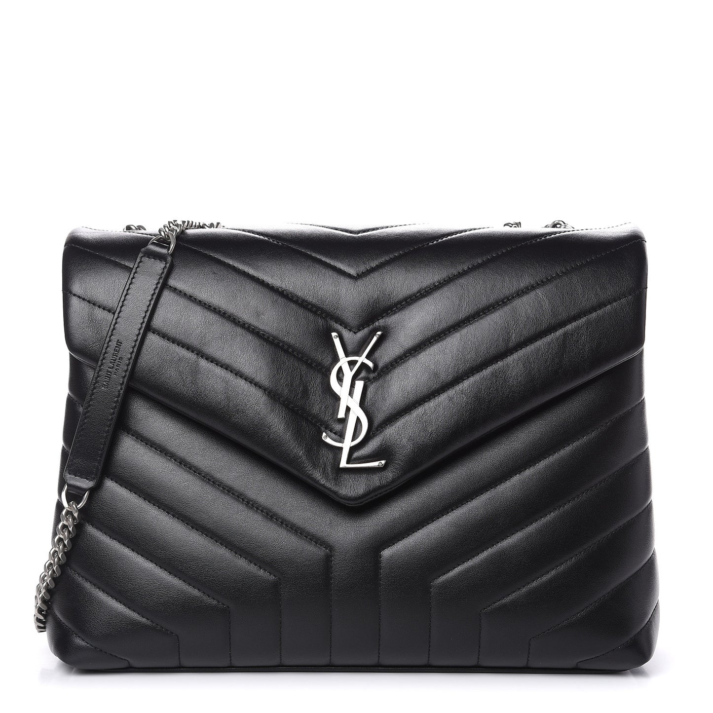 Calfskin Y Quilted Monogram Medium Loulou Chain Satchel Black