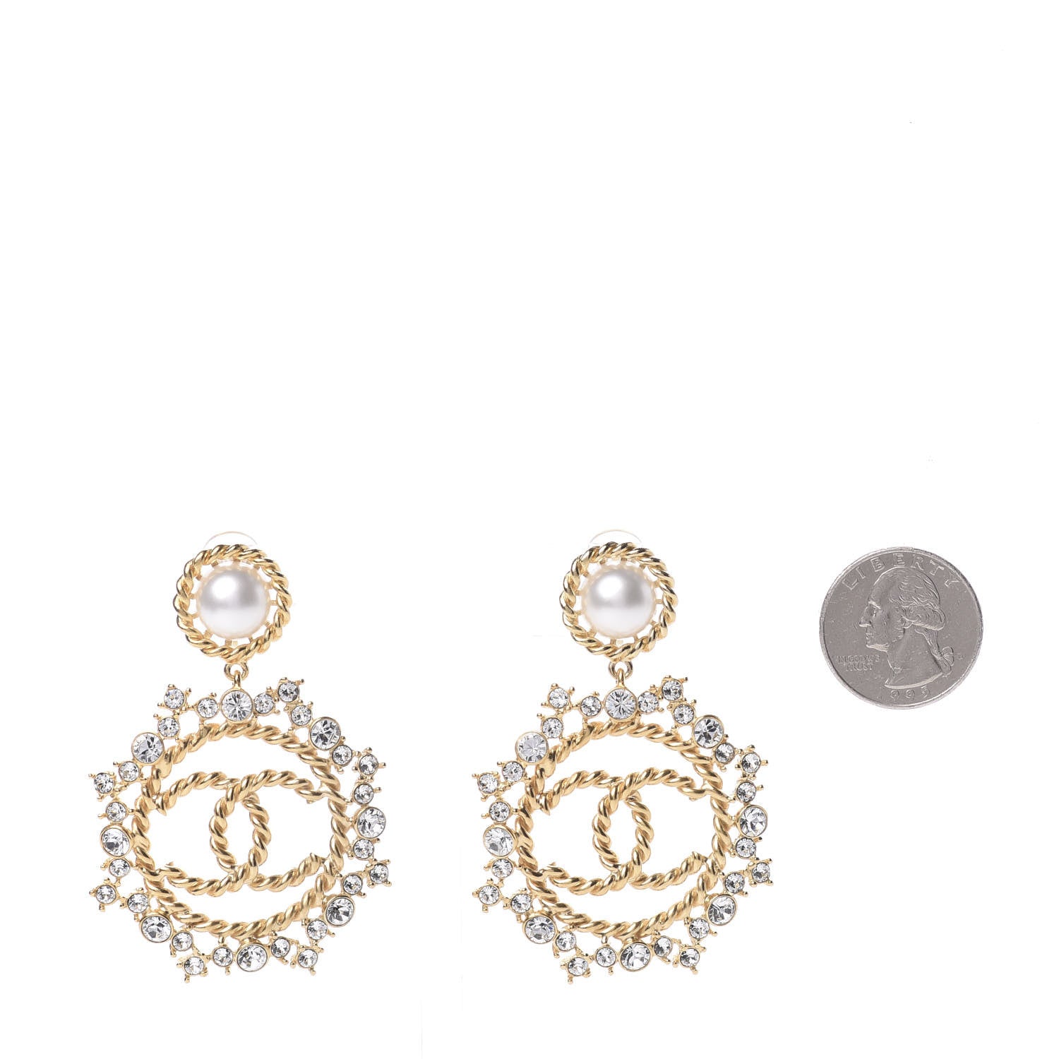 Chanel Pearl Crystal CC-Casino Clip On Earrings Gold 2 of 5