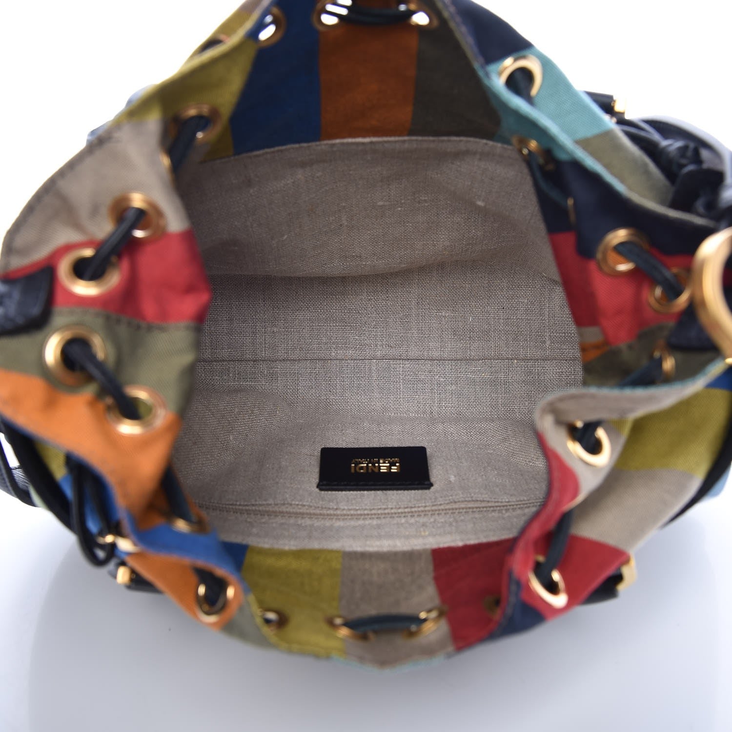 Fendi Calfskin Studded Small Drawstring Satchel Black Multicolor 8 of 10