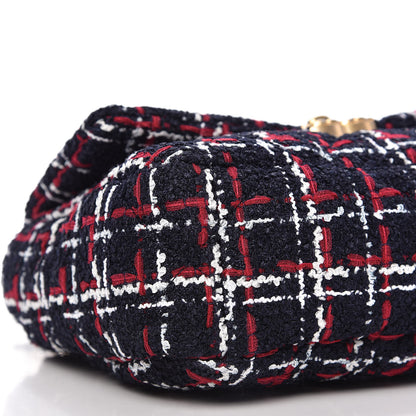 Chanel Tweed Quilted Medium Chanel 19 Flap Navy Blue White Red 6 of 11