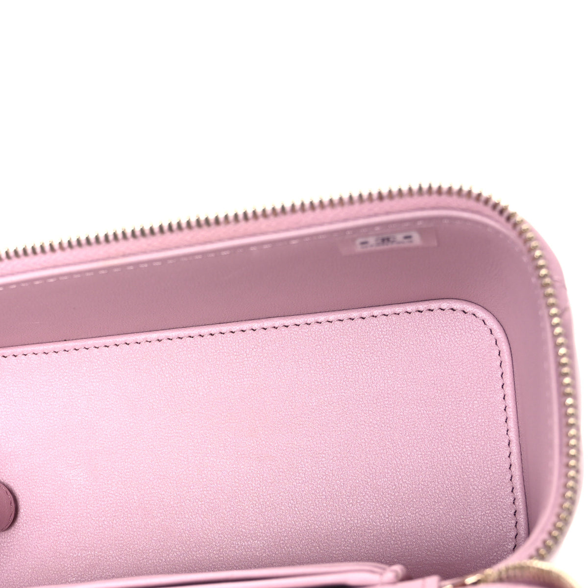 Lambskin Quilted Small Top Handle Vanity Case With Chain Light Pink