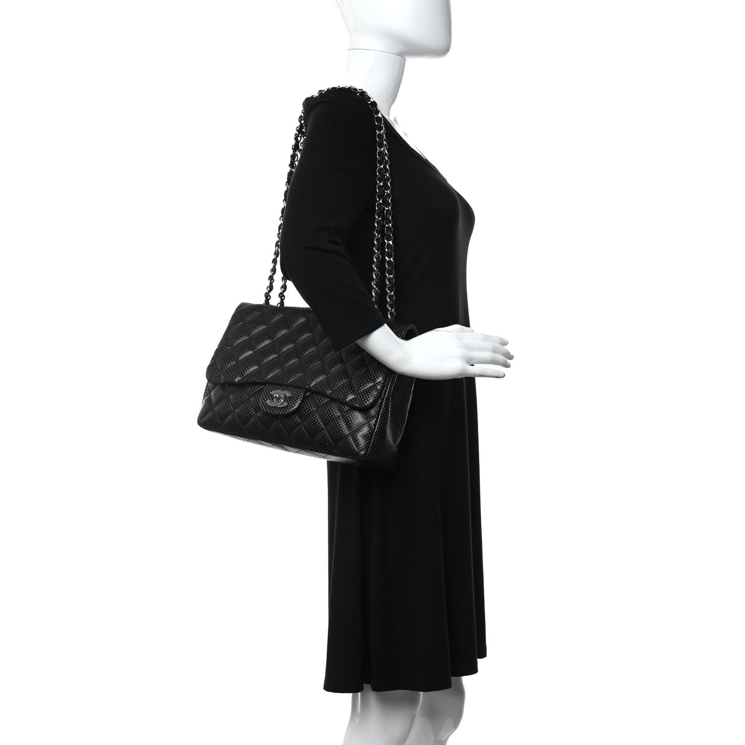 Chanel Lambskin Perforated Jumbo Single Flap Black 2 of 12