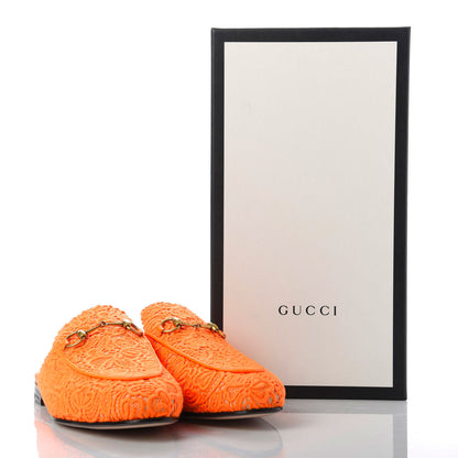 Gucci Lace Malaga Kid Womens Princetown Slippers 38 Orange Fluo Skin Rose 10 of 10